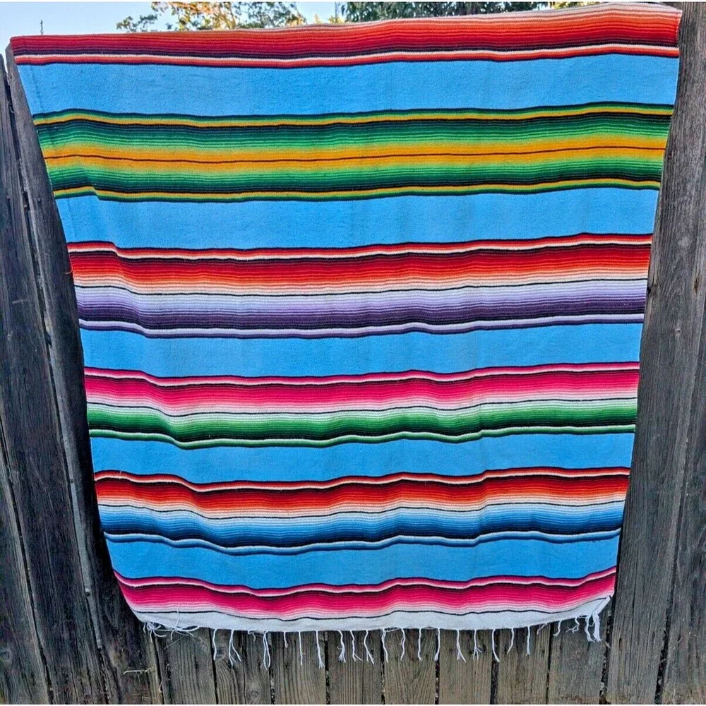 Mexican Serape Blanket Stripe Rainbow Southwest Acryllic Yoga 86 x 48